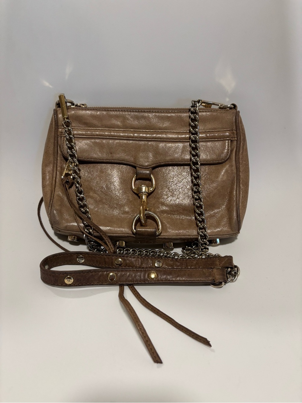 Rebecca Minkoff Brown Leather Shoulder Bag with Chain Strap crossbody M.A.C